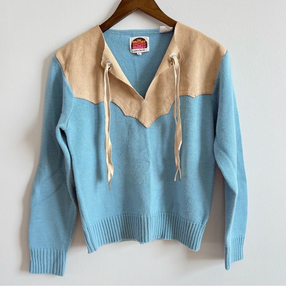 Miller Outerwear | Vintage Western Suede & Knit Top Sweater Shirt Cowgirl Tassel